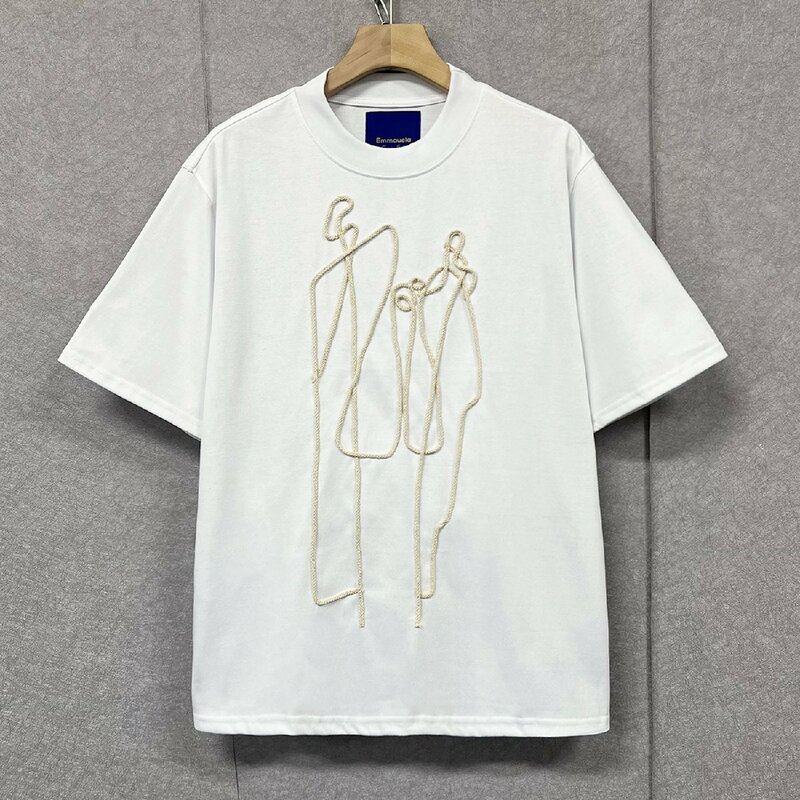 上品・半袖Tシャツ 定価2万◆Emmauela・イタリア・ミラノ発◆上品 ソフト 吸汗 オシャレ ロープ刺繍 トップス スウェット ユニーク XL/50