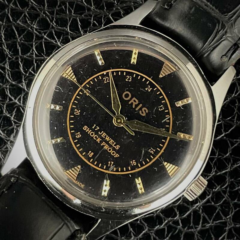 ◆激熱人気◆ 美品 ORIS オリス 1970'S ヴィンテージ 腕時計 メンズ手巻き アンティーク スイス 文字盤ブラック ２
