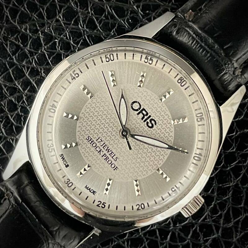 ◆激熱人気◆ 美品 ORIS オリス 1970'S ヴィンテージ 腕時計 メンズ手巻き アンティーク スイス 文字盤シルバー幾何学模様6
