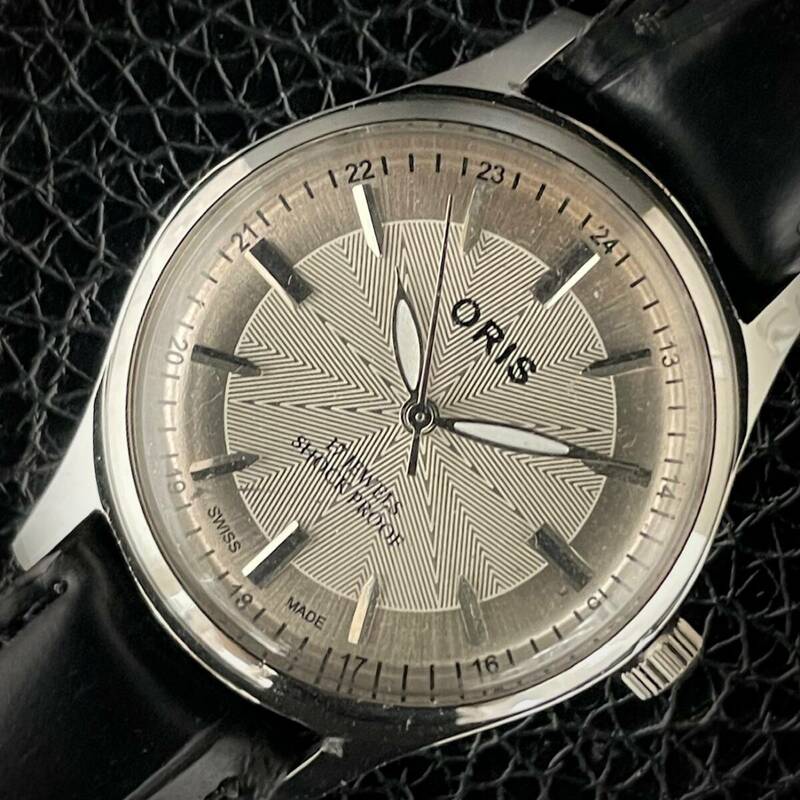 ◆激熱人気◆ 美品 ORIS オリス 1970'S ヴィンテージ 腕時計 メンズ手巻き アンティーク スイス 文字盤シルバー幾何学模様7