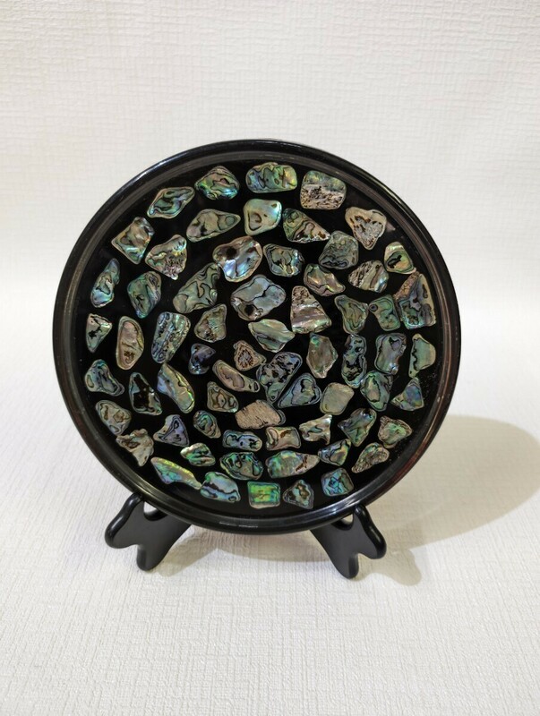 飾り皿 古美術 飾皿 ニュージーランド 螺鈿 貝細工 ヴィンテージ 丸盆 煎茶道具 プレート トレー 螺鈿