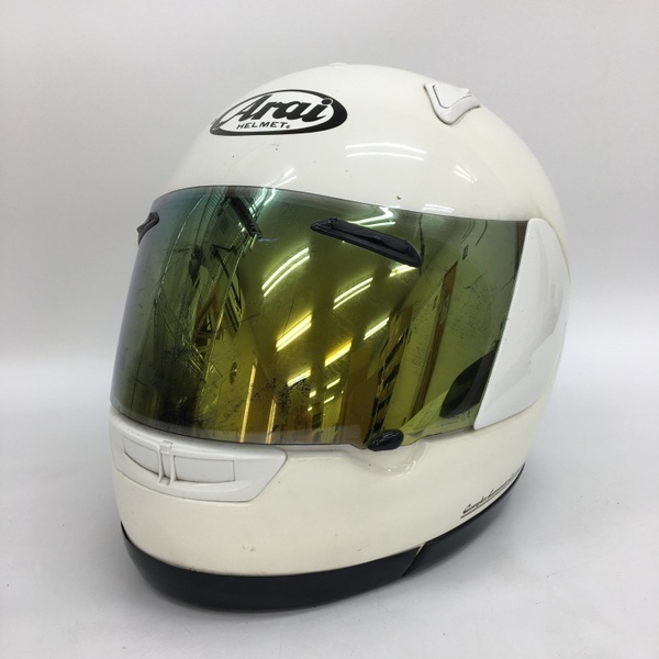 Arai Astro M フルフェイスヘルメット ミラーシールド装着 内装洗濯 除菌消臭済 オートバイ Mサイズ ホワイト アライ バイク用品 N17550H●