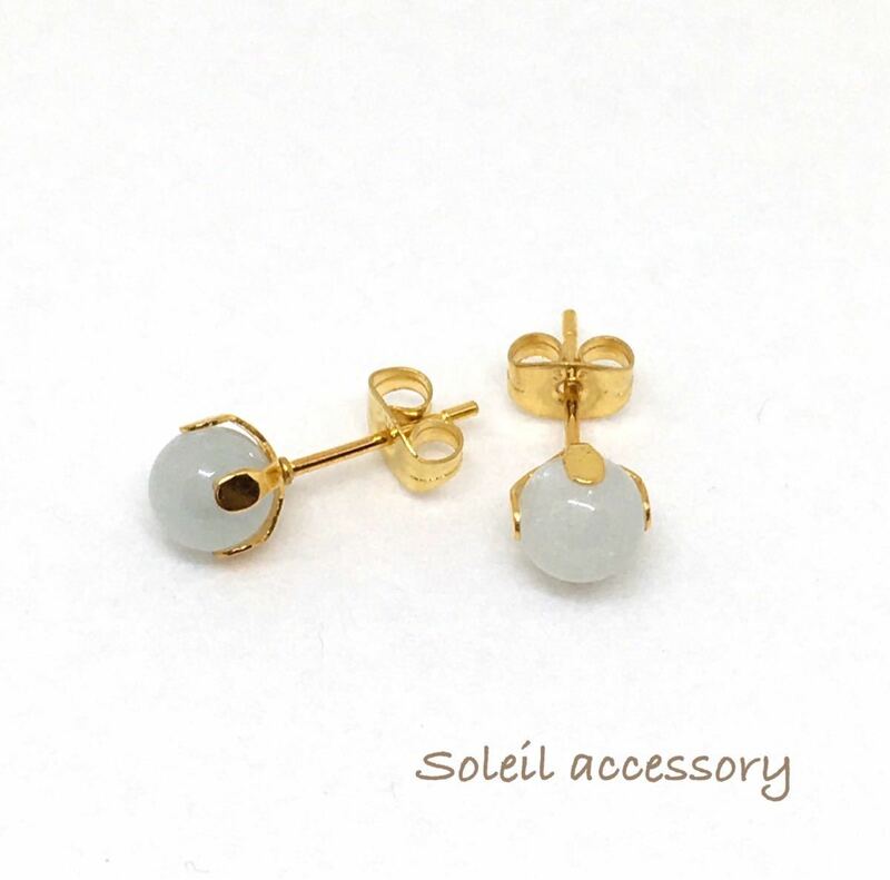 613【アクアマリン】天然石一粒ピアス＊6mm