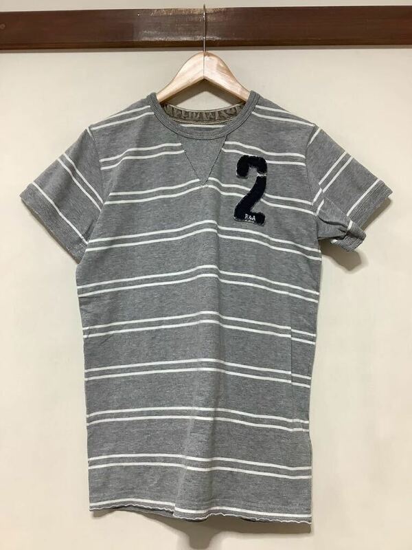 も1398 RUSSELL ATHLETIC ラッセルアスレチック ボーダー 半袖Tシャツ M グレー/ホワイト カットソー ワッペン ガゼット