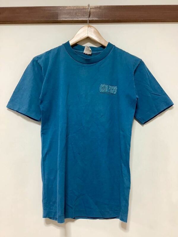 ゆ1378 USA製 OCEAN PACIFIC オーシャンパシフィック プリントTシャツ ビンテージ 半袖Tシャツ M ブルー系 古着 袖シングル