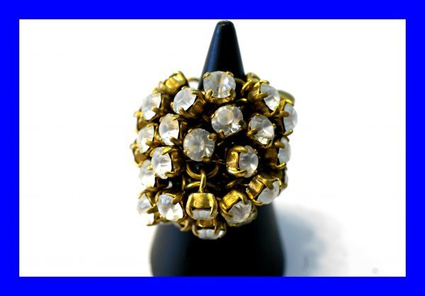 ○美品 アッシュペーフランス H.P.FRANCE クリスタルガラス セルジュ トラヴァル リング 指輪 ゴールド色 Lサイズ Z0133