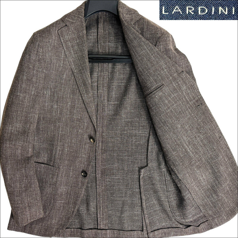 J6461 超美品 ラルディーニ リネンミックス テーラードジャケット ブラウン 44 LARDINI