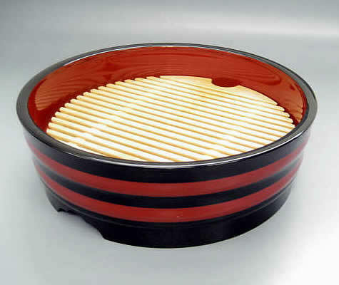 7寸麺桶　黒帯内朱　と　スノコのセット　ざるそば　ざる蕎麦　うどん　越前漆器　日本製