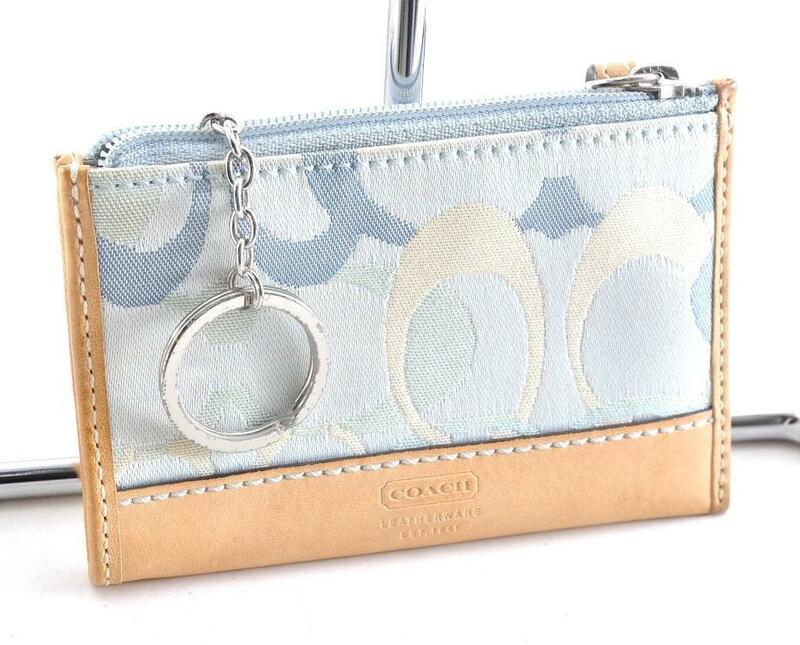 COACH コーチ シグネチャー コインケース 小銭入れ 財布 カードケース キャンバス レザー 革 ライトブルー 水色 ベージュ α2AM1348