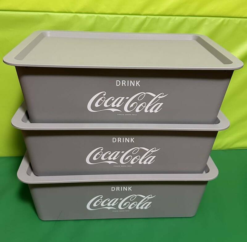 未使用 コカ コーラ フタ付き スクエア 収納 BOX 浅型 3個セット プラスチック バスケット ボックス Coca - Cola