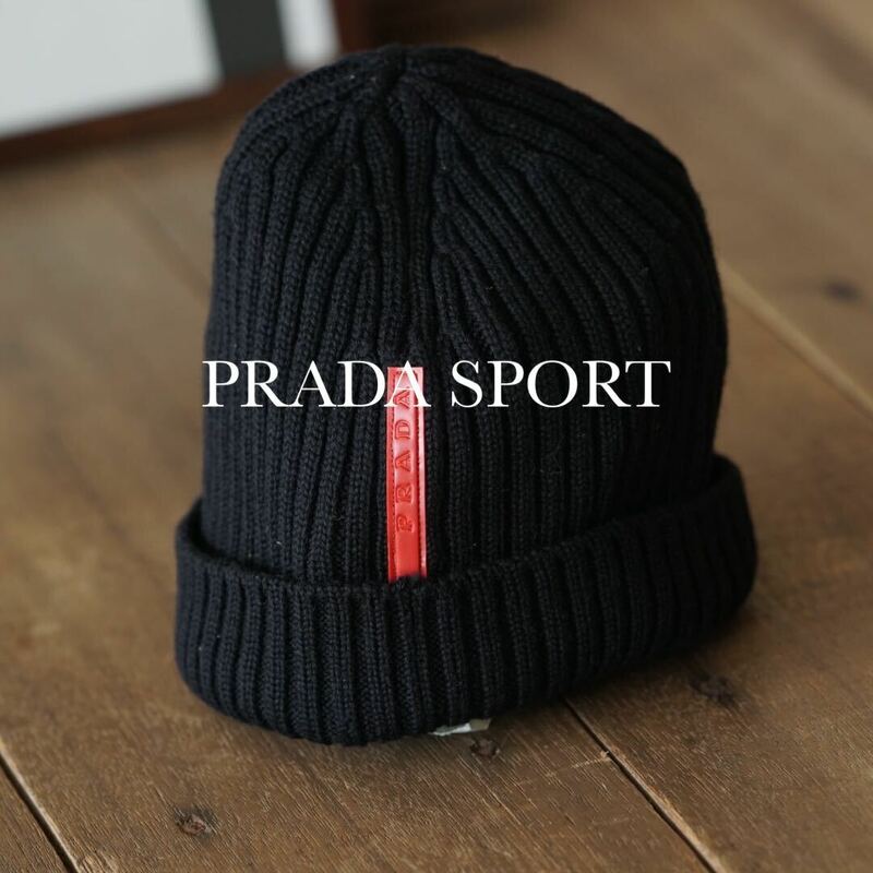 Prada sport ニット帽 キャップ イタリア製 プラダ スポーツ ブラック Beanie 黒 ビーニー ニット