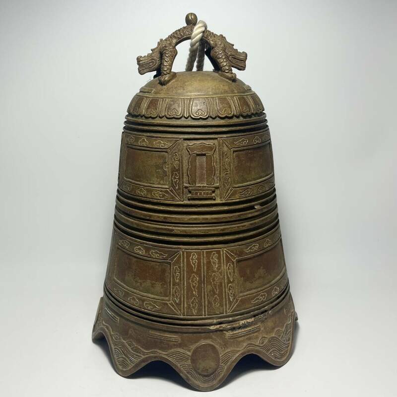 中国美術　清　銅製　銅鐘　時代物　銅交龍鈕鐘