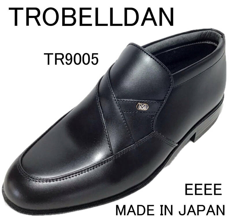 TROBELLDAN TR9005 25.0cm BLACK 本革 脱ぎ履き楽ちんミッドカットスリッポン 紳士ビジネス