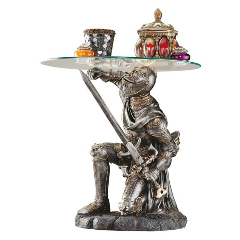 剣を持つ中世騎士が支えるガラステーブル　インテリア置物装飾品家具中世ヨーロッパ西洋彫刻ホームデコ鎧西洋甲冑ソードナイト洋風オブジェ
