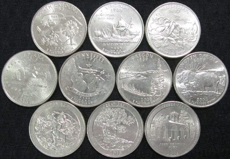 アメリカ 25セント硬貨(50州他)×10種(2000～2016)