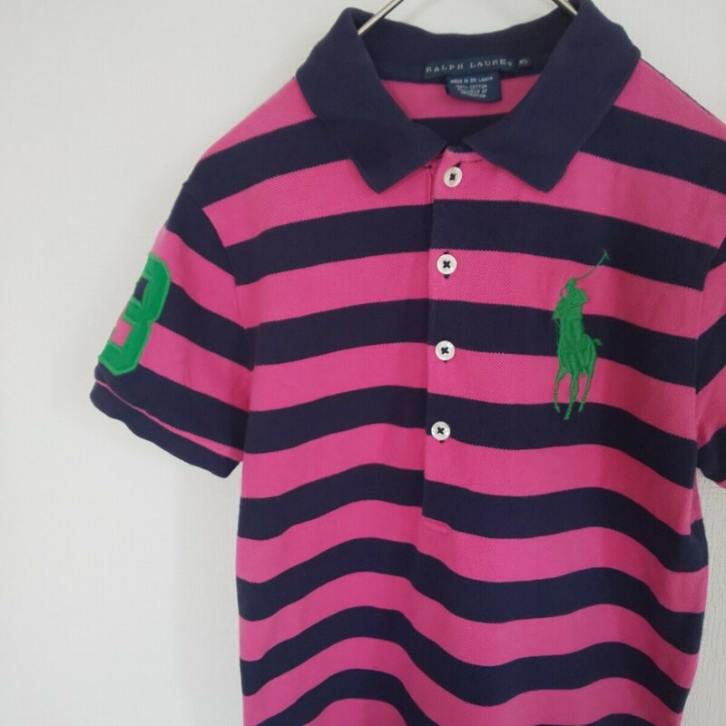 【送料無料】Ralph Lauren(ラルフローレン) レディース ビッグポニー半袖ポロシャツ XSサイズ ピンク&ネイビー ボーダー