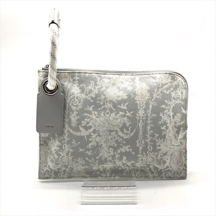 美品 Christian Dior ディオール ロープ ストラップ キャンバス クラッチ バッグ グレー レディース k2793