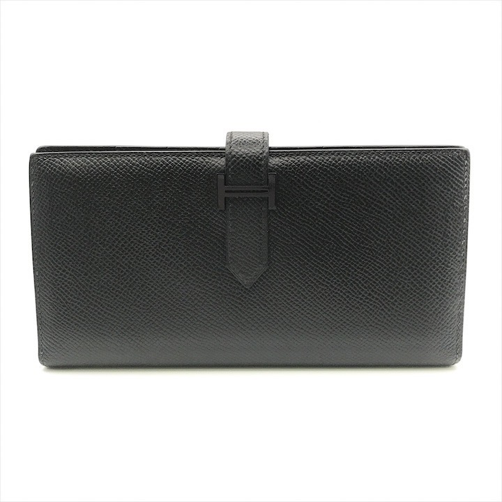 美品 HERMES エルメス ベアンスフレ ヴォーエプソン モノクローム U刻印 二つ折り 長財布 ウォレット ブラック a4662