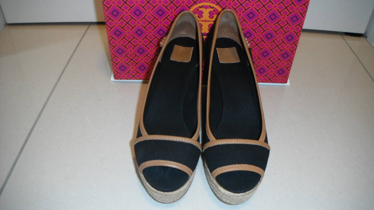 *** TORY BURCH * ウエッジソール * オープントゥサンダル * 8.5 * ブラック * トリーバーチ * USED ***