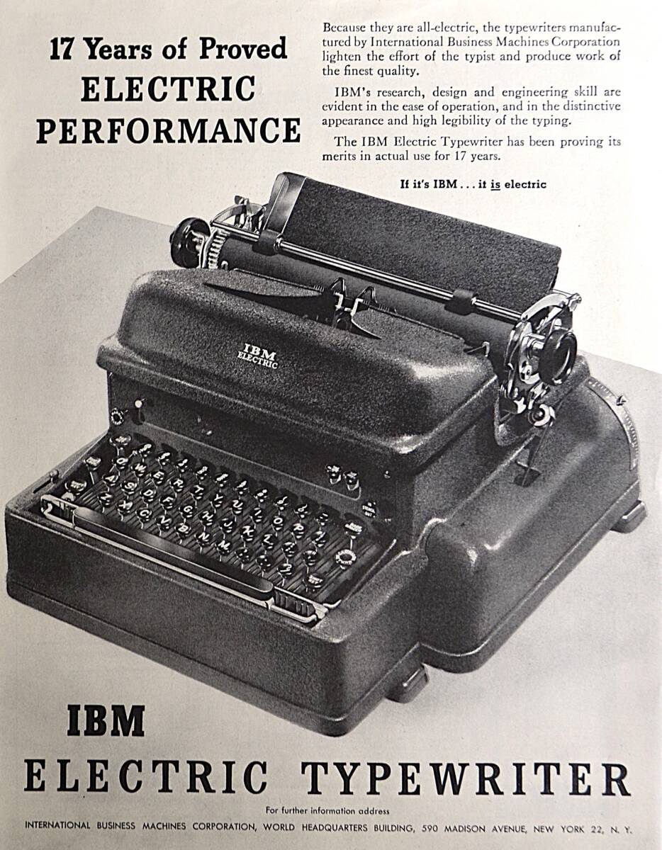 稀少！広告/1947年アイビーエム・タイプライター広告/IBM Electric Typewriter/T