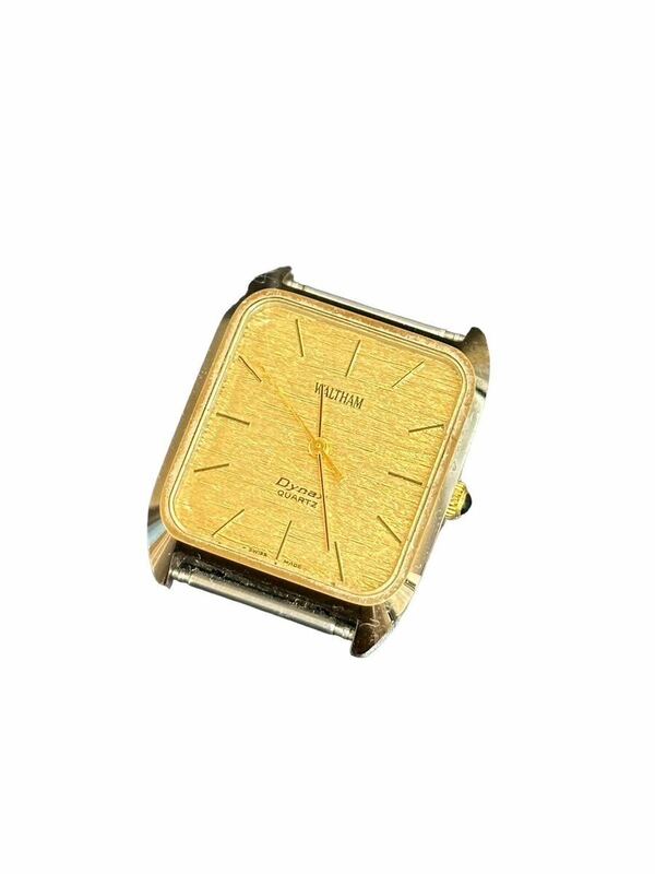 A10494 電池切れ WALTHAM ウォルサム　Dynax　ダイナックス　ゴールド文字盤　スクエアフェイス　クォーツ腕時計　レディース　ケース
