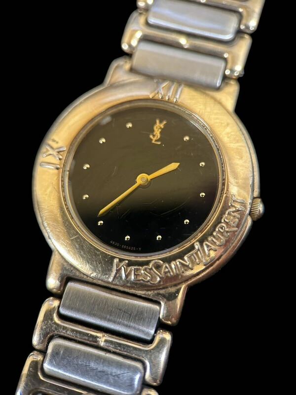 A10496 電池切れ イヴサンローラン YSL ブラック文字盤 ゴールド・シルバー レディース 腕時計 