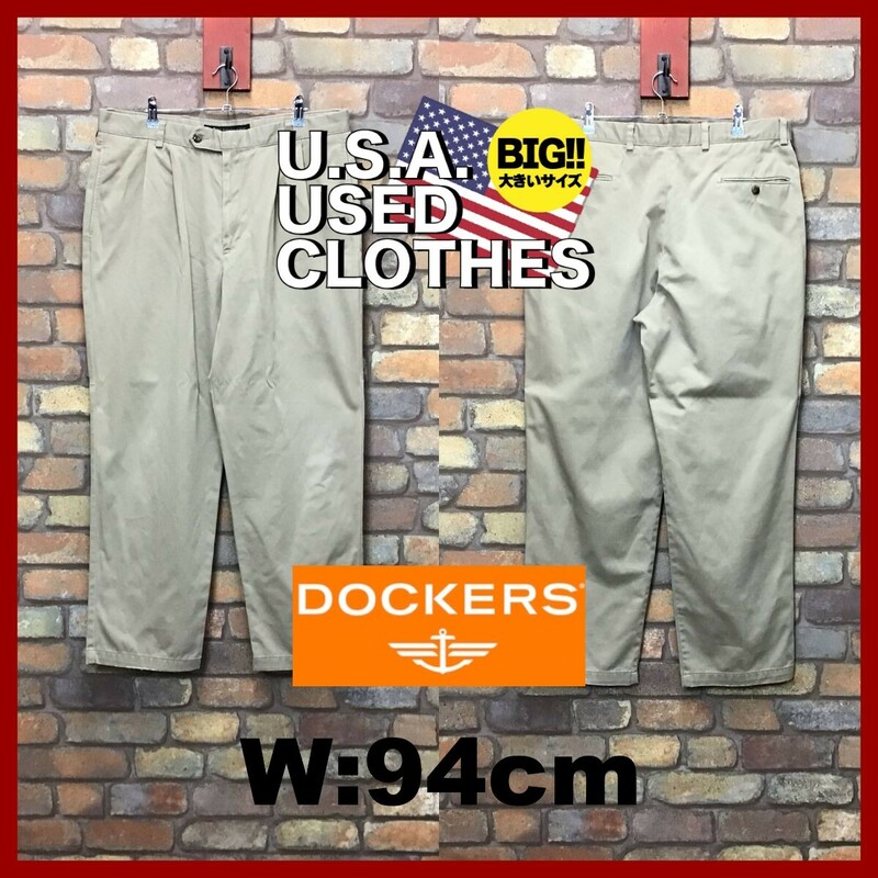 CP1-082★W94センチ位★USA古着★BIGサイズ【DOCKERS】00s OLD ワイド スラックスパンツ【W38 メンズ XL】ベージュ チノ ゴルフ アメカジ