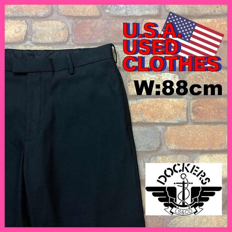 SL1-082★W88センチ位★USA限定品★00s★美品【DOCKERS】シャドーチェック ノータック ブラックパンツ【W34 メンズ L】黒 チノ ワーク 古着