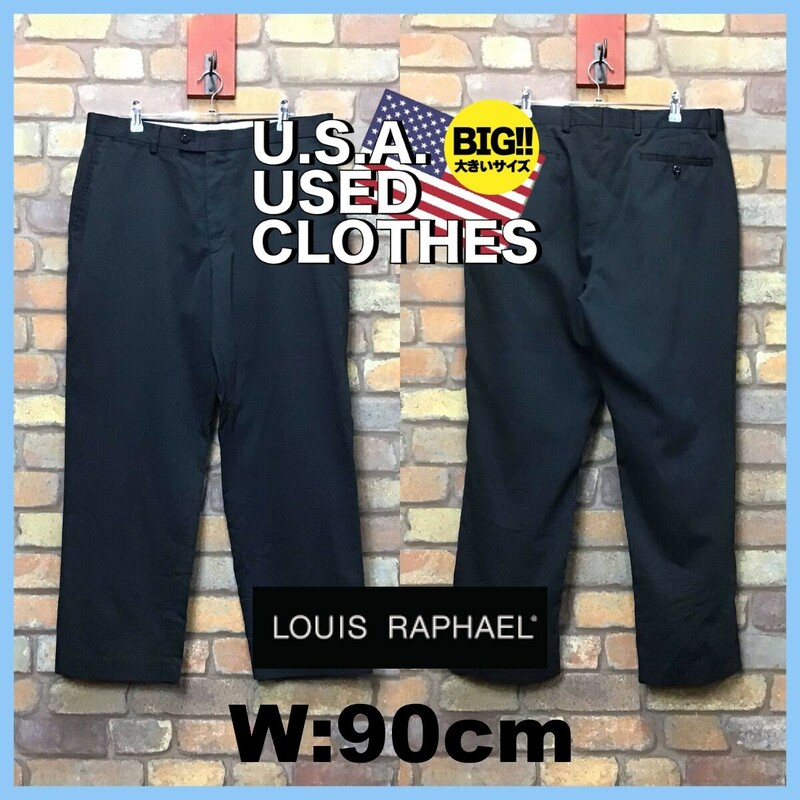 SL1-018★W90センチ位★USA買付品★BIGサイズ【LOUIS RAPHAEL】レーヨン混 ノータック スラックスパンツ【W36 メンズ XL】スミクロ ゴルフ