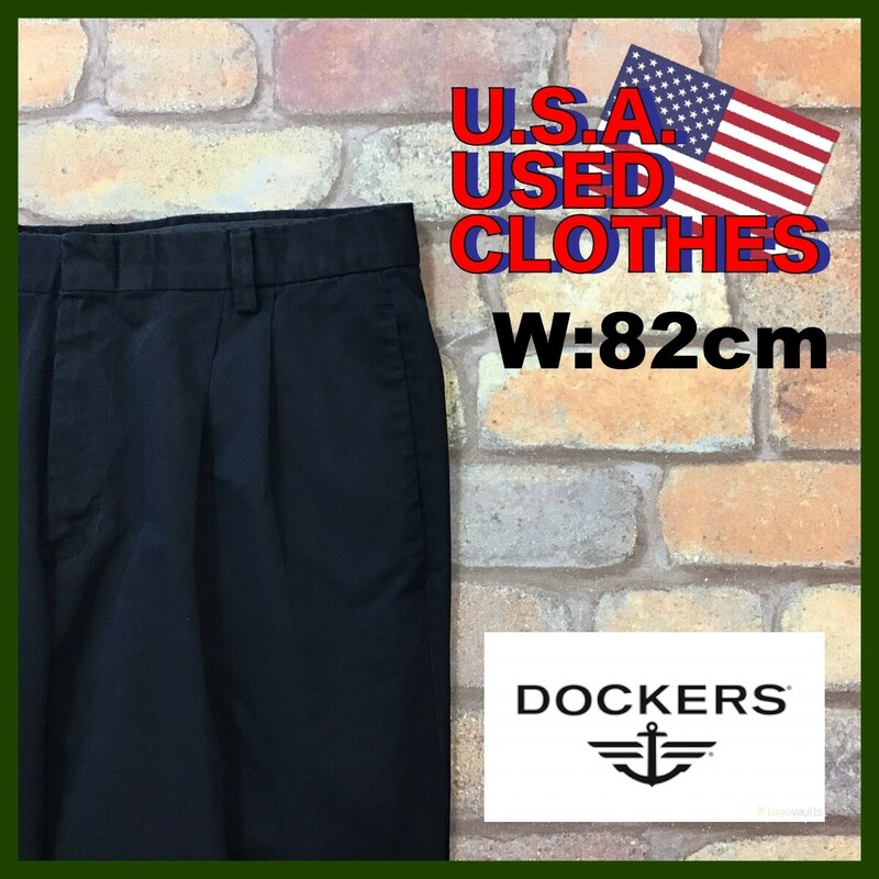 BP3-584★W82センチ位★USA古着【DOCKERS】STAIN DEFENDER 2タック トラウザーズ【W33 メンズ L】ネイビー アメカジ ゴルフ ワーク 作業着