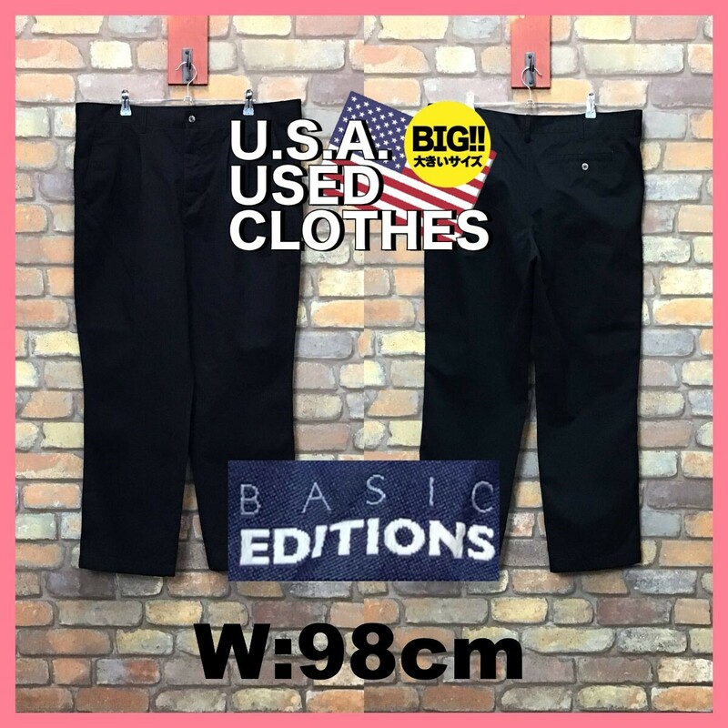 BP3-583★W98センチ位★USA買付品★ビッグシルエット【BASIC EDITIONS】2タック ワイド スラックス【W38 メンズ XL】黒 アメカジ USA古着