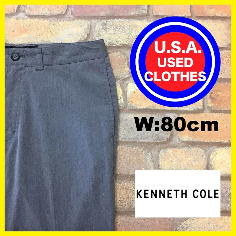 BP3-314★W80センチ位★USA買付品【KENNETH COLE】ノータック ストレッチ スラックス【W32 メンズ M】グレー ビジネス ワーク ゴルフ 古着