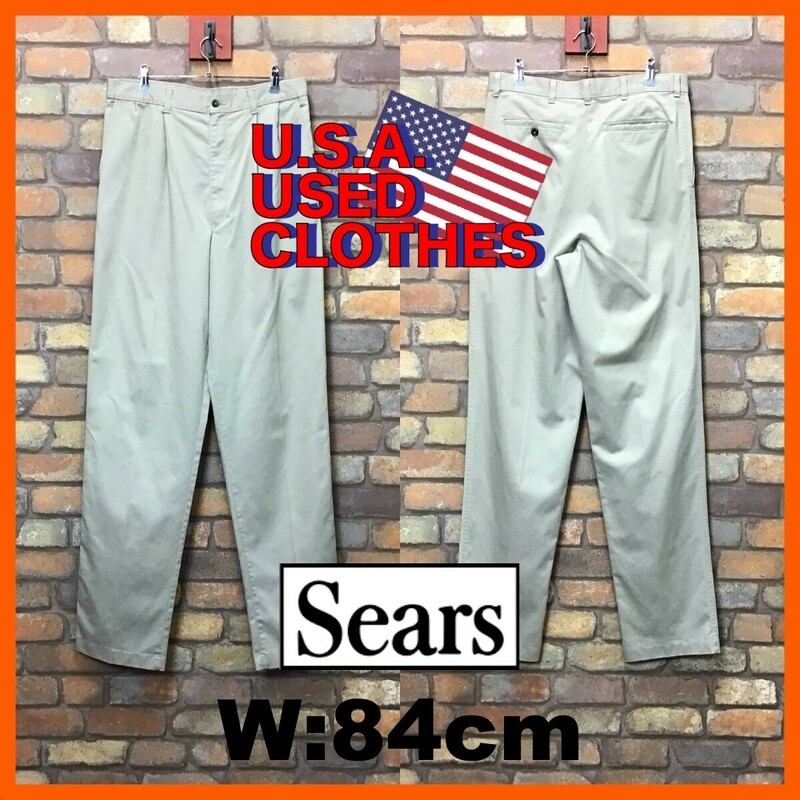 CP1-028★W84センチ位★USA買付品【Sears PERMA PREST】USA製 OLD 2タック チノパンツ【W32 メンズ M】ベージュ アメカジ 古着 シアーズ