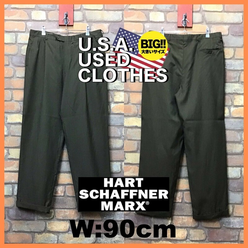 SL1-010★W90センチ位★USA古着★状態良好【HART SCHAFFNER MARX】レトロ 千鳥柄 2タック スラックス【W36 メンズ XL】茶 ゴルフ アメカジ