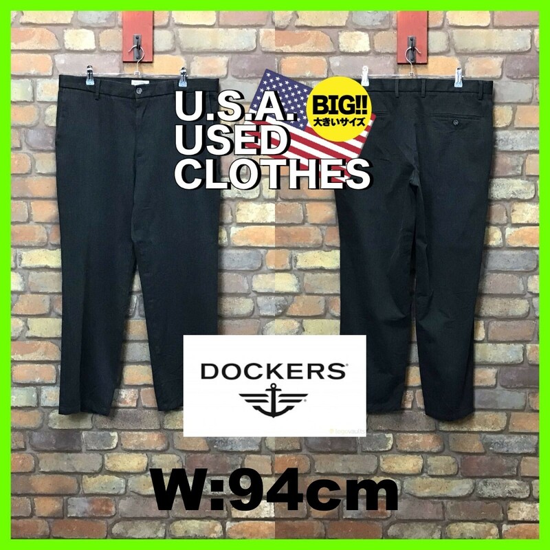 BP3-568★W94センチ位★USA限定品★【DOCKERS】BIGサイズ ノータック スラックスパンツ【W36 メンズ XL】グレー ゴルフ アメカジ 古着