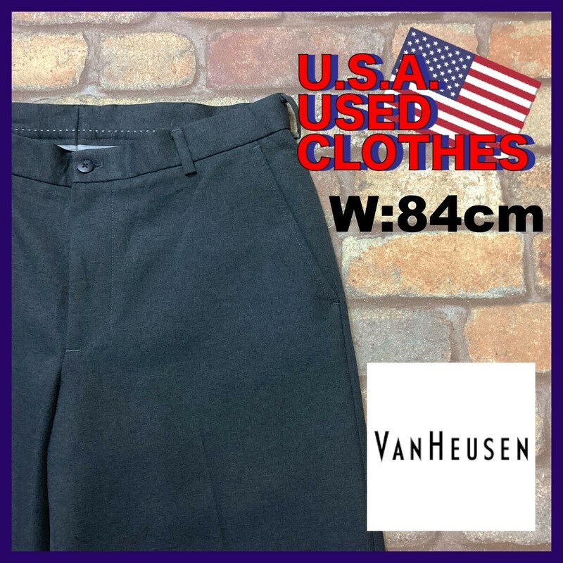 BP3-446★W84センチ位★訳アリ 格安!!【VAN HEUSEN】ノータック スラックスパンツ【W32 メンズ M】グレー アメカジ ゴルフ ワーク USA古着