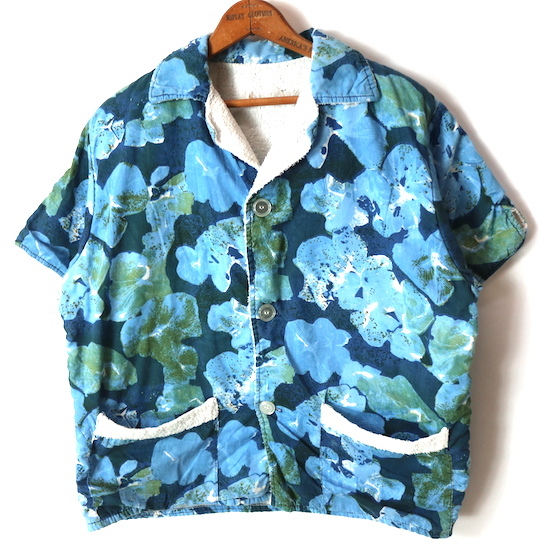 70s ヴィンテージ パイル 総柄 ビーチシャツ(メンズ M程)花柄 オープンカラー