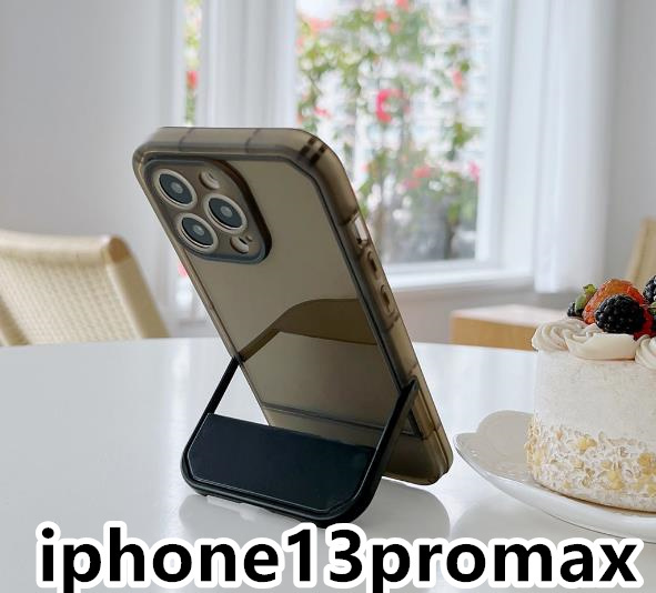 iphone13promaxケース カーバー スタンド付き　半透明　お洒落　韓国　軽量 ケース 耐衝撃 高品質 ブラック399