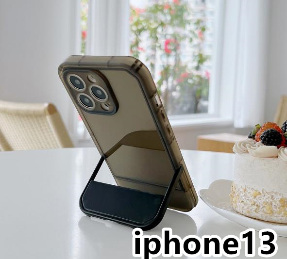 iphone13ケース カーバー スタンド付き　半透明　お洒落　韓国　軽量 ケース 耐衝撃 高品質 ブラック401