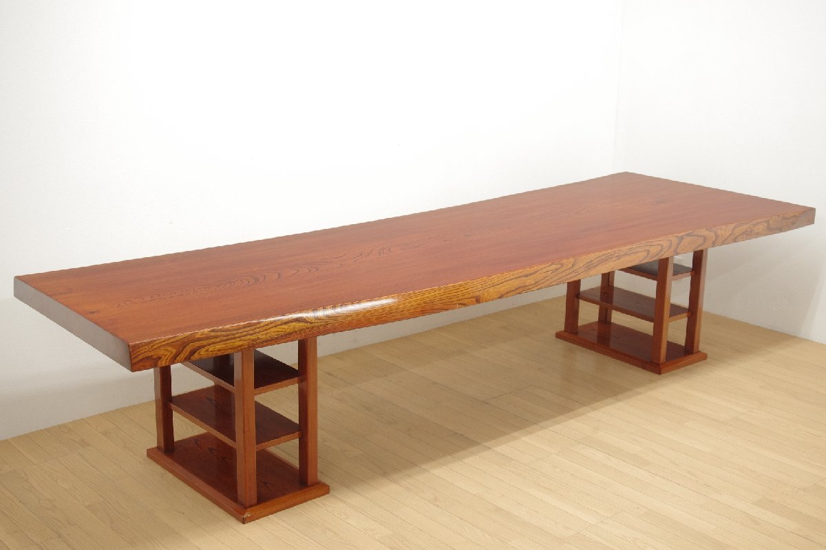 最高級 松創 やすらぎシリーズ 欅無垢 一枚板 8cm厚 ダイニングテーブル 330×86~110cm 和モダン 新品495万 配送要事前確認 A