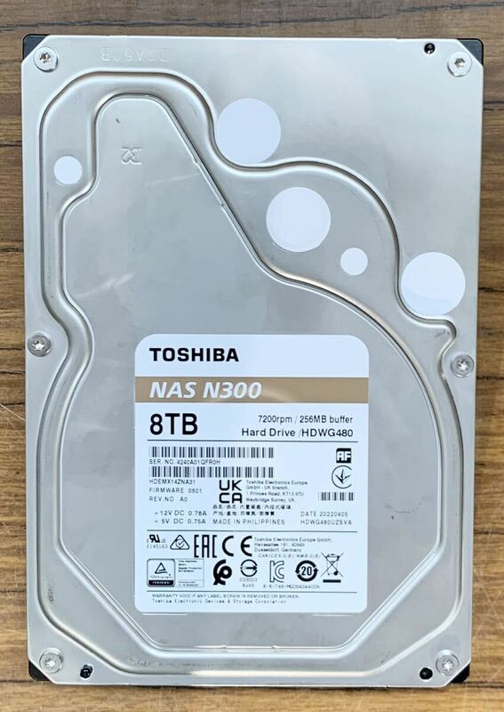 TOSHIBA　HDWG480 8TB　3.5インチハードディスク　電源投入回数1回　使用0時間