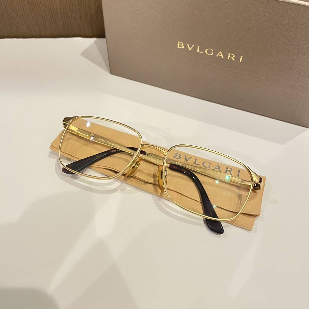 美品 BVLGARI ブルガリ 金属フレーム スクエア 眼鏡 メガネ