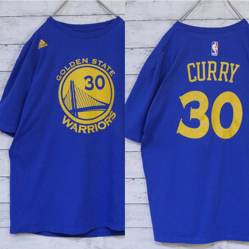 adidas アディダス NBA Warriors ウォリアーズ ステフィン カリー チームロゴ 両面プリント 半袖Tシャツ XL ブルー イエロー 20202684