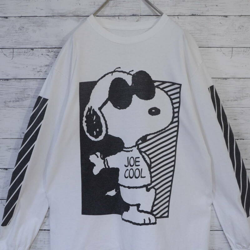 PEANUTS ピーナッツ サングラス スヌーピー JOE COOL 大判 染込みプリント 袖プリント Tシャツ ロンT 長袖Tシャツ ホワイト M 20202707