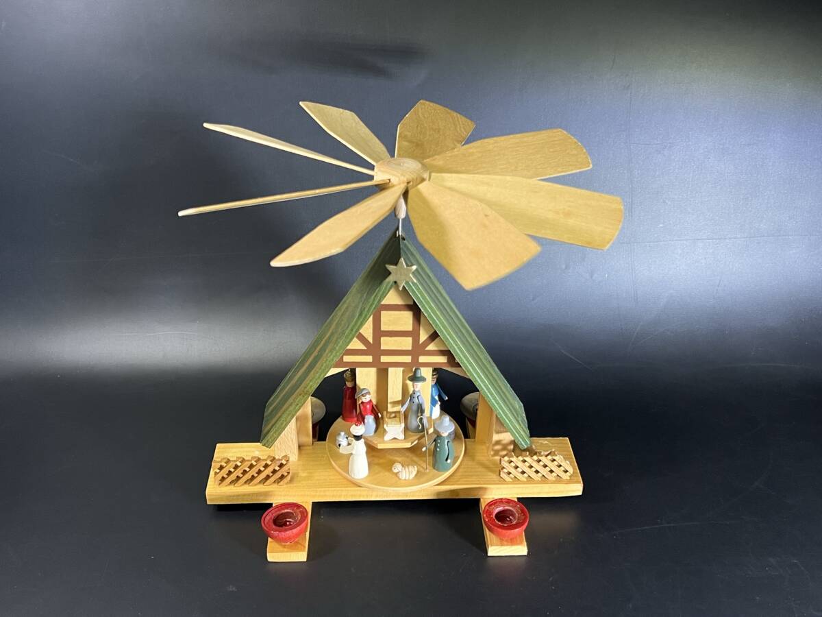 珍品 旧東ドイツの民芸品 木製 人形風車 ろうそくで回転 中古 訳有り コレクション アンティーク