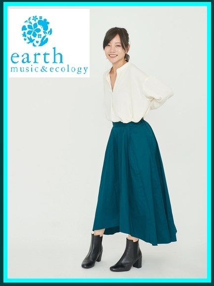 秋◆宮崎あおい◆SETブラウス+スカート◆￥5383新品 earth music&ecologyアースミュージックアンドエコロジー ホワイトダークグリーン緑
