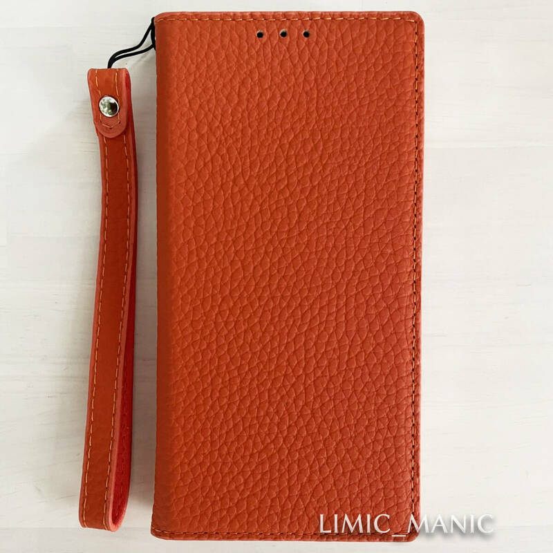 iPhone 12 / 12 Pro 手帳型 スマホ ケース マグネット 本革 レザー 磁石 マグネット式 オレンジ 橙色 アイフォン