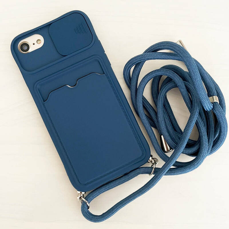 iPhone 6 6s 7 8 SE (第2世代/第3世代) SE2 SE3 ケース シリコン スマホ ショルダー 肩掛け 紐付き 収納 ネイビー 紺色 紺 アイフォン