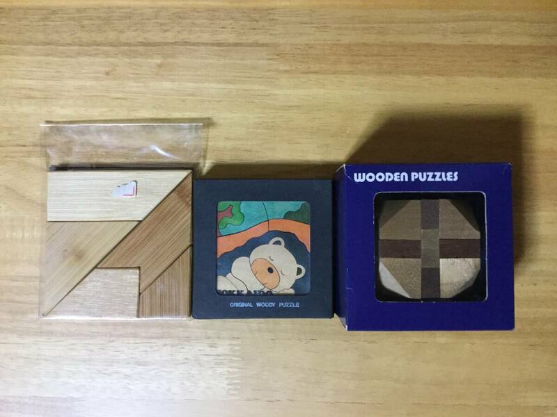 ★木製パズル3種セット　立体パズル・飾れる北海道/くまのパズル・かたちあわせパズル★WOODEN PUZZLES