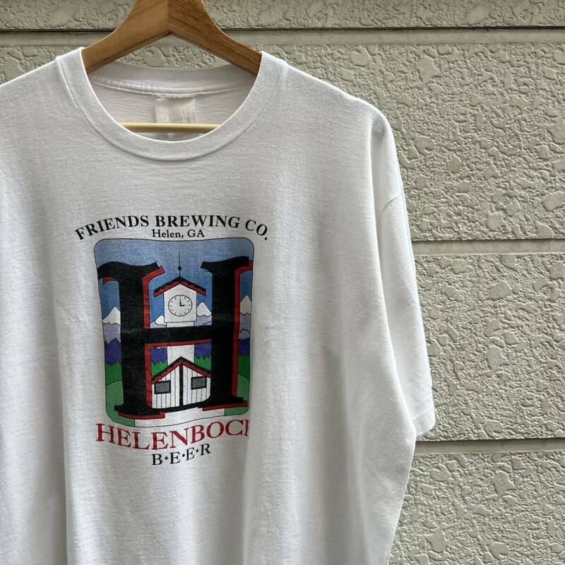 90s USA古着 白 プリントTシャツ 半袖Tシャツ クラフトビール Helenboch アメリカ古着 vintage ヴィンテージ ボックスシルエット XL